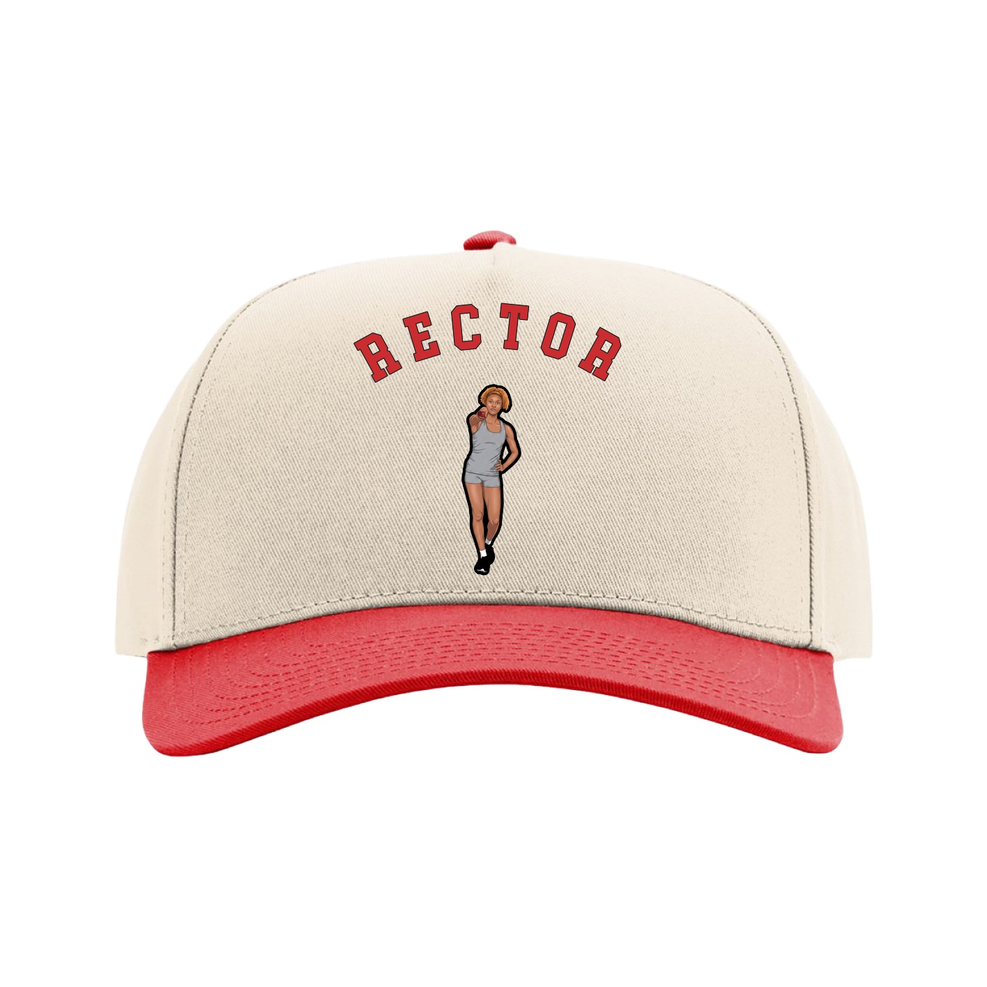 Full Fabric Five-Panel Champ Cap — Shirsey Arch in Cream/Red