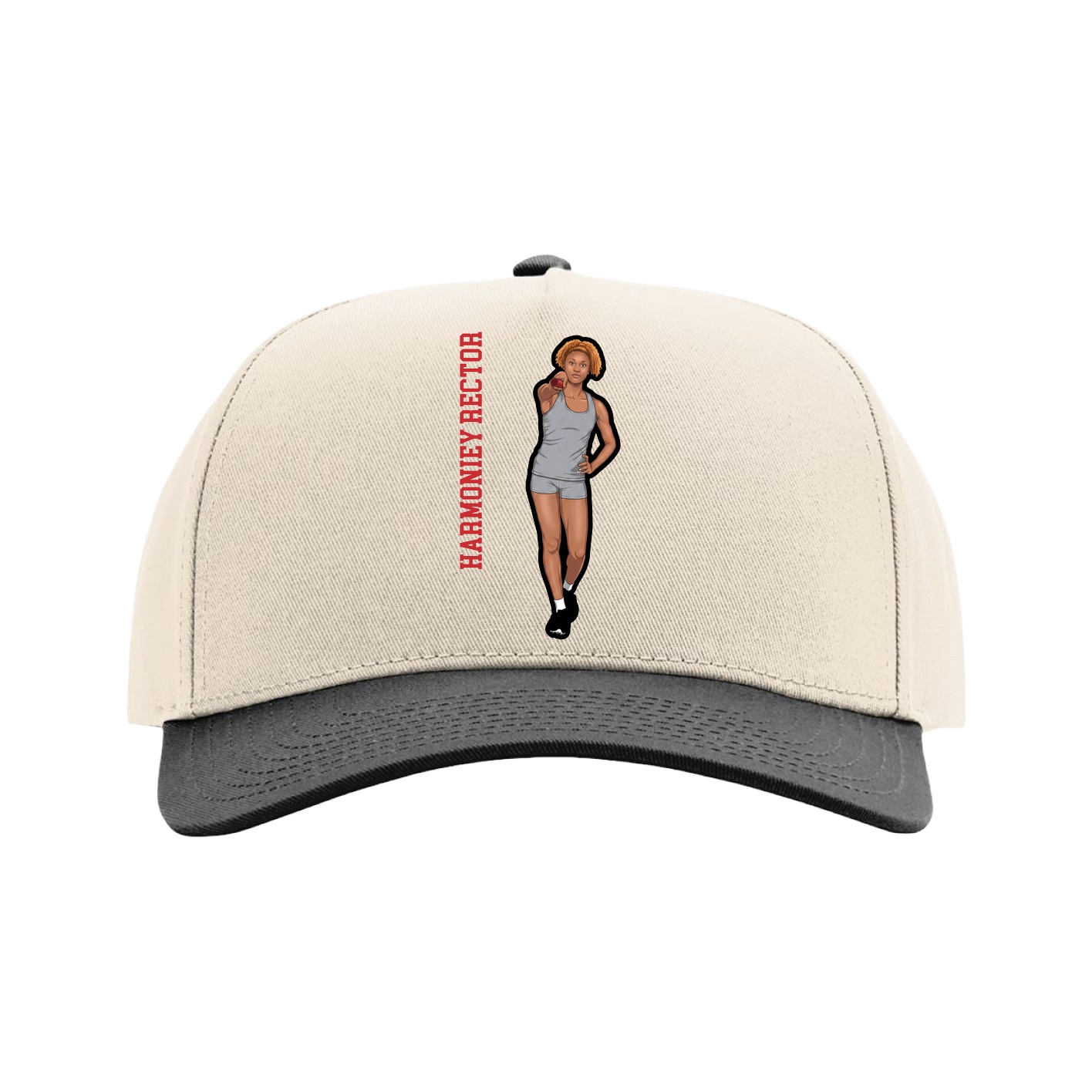 Full Fabric Five-Panel Champ Cap — Name Vertical in Cream/Black