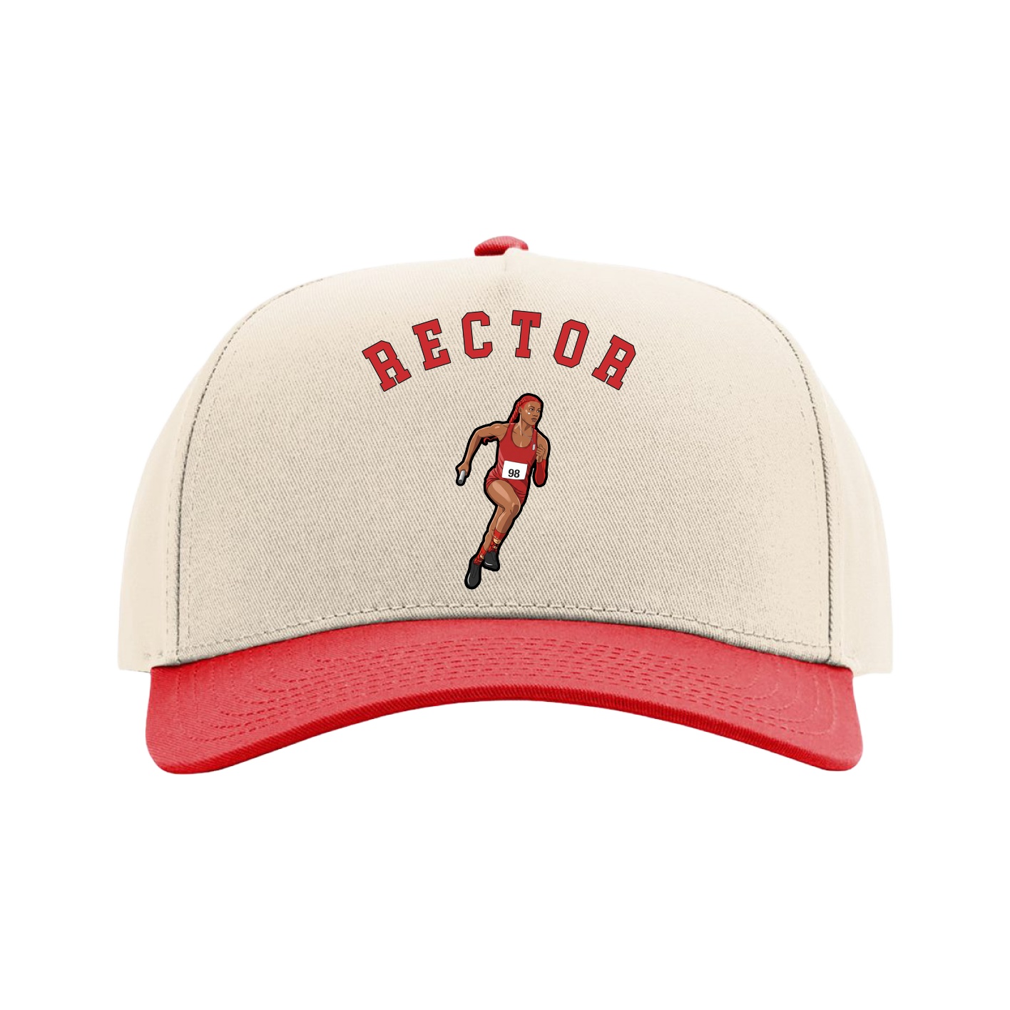 Full Fabric Five-Panel Champ Cap — Shirsey Arch in Cream/Red