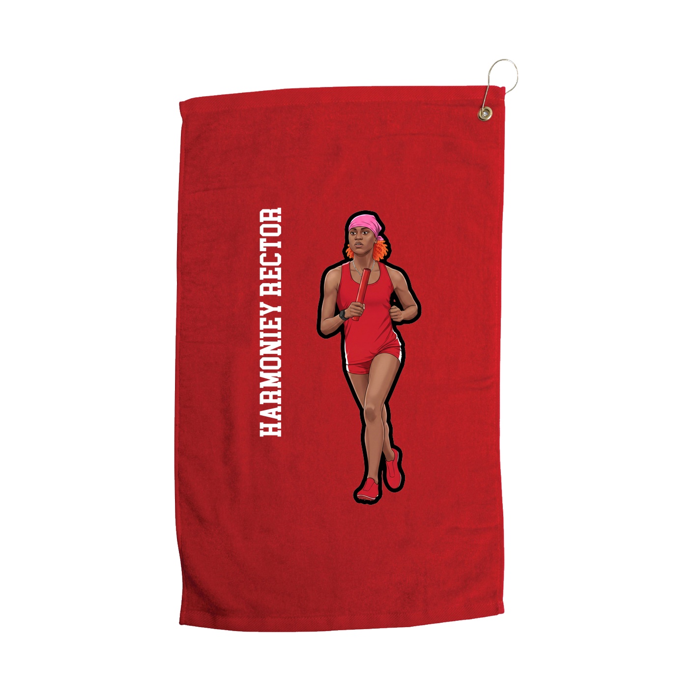 Golf Towel — Name Vertical in Red