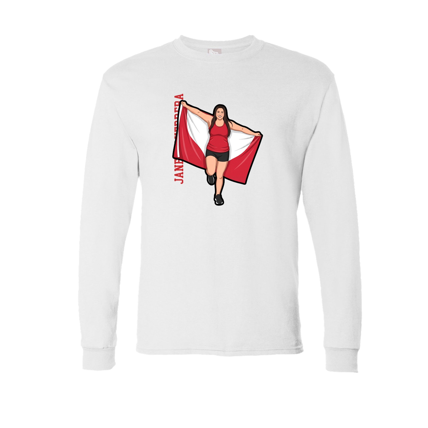 Long Sleeve Tee — Name Vertical in White