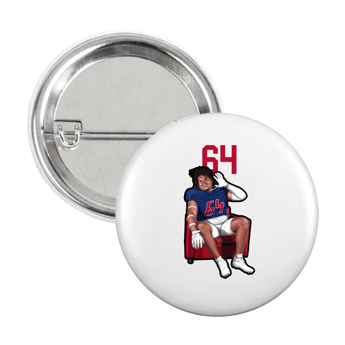 Game Day Button — Number Top in White