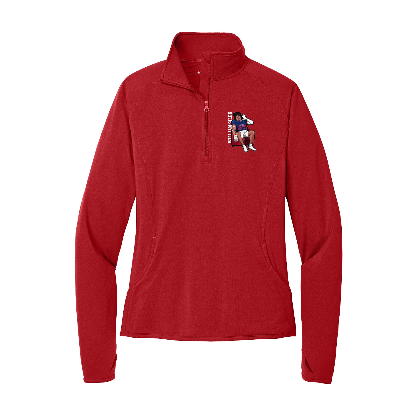 Women's Q-Zip Pullover — Name Vertical in Red