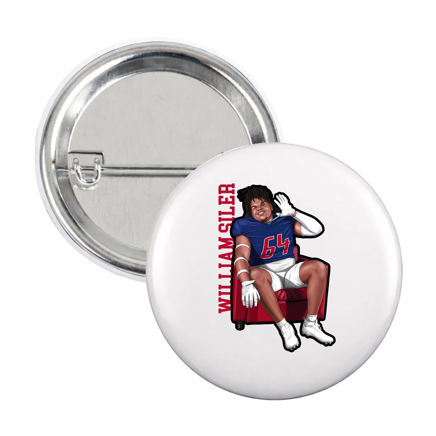 Game Day Button — Name Vertical in White