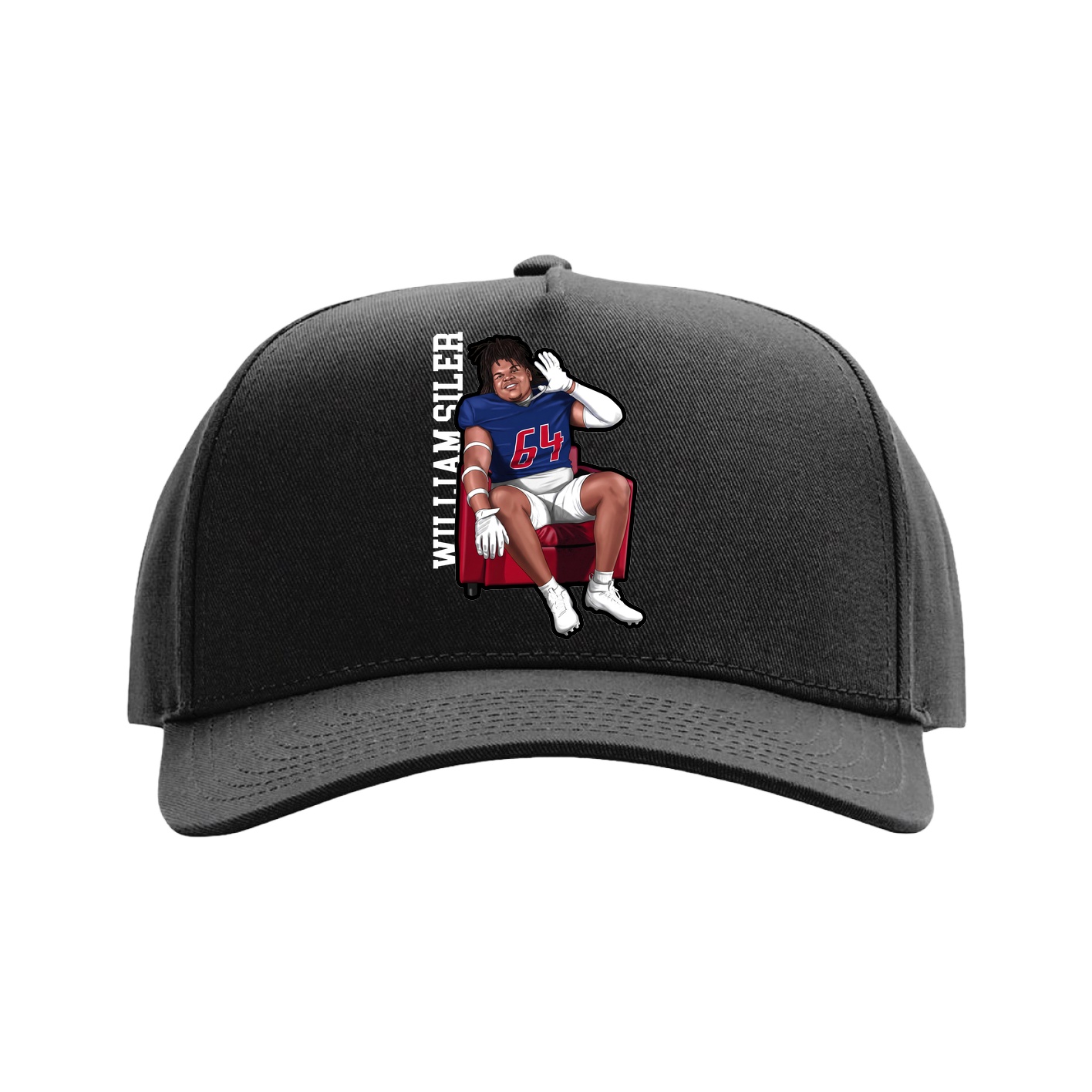 Full Fabric Five-Panel Champ Cap — Name Vertical in Black