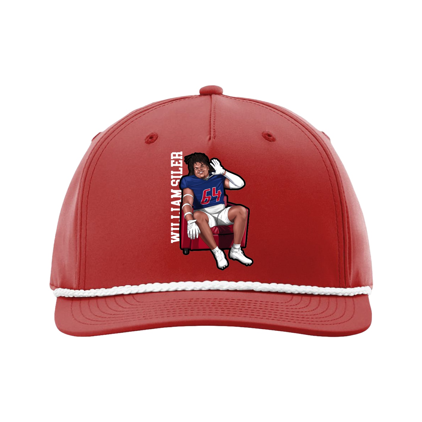 Five-Panel Classic Rope Cap — Name Vertical in Red
