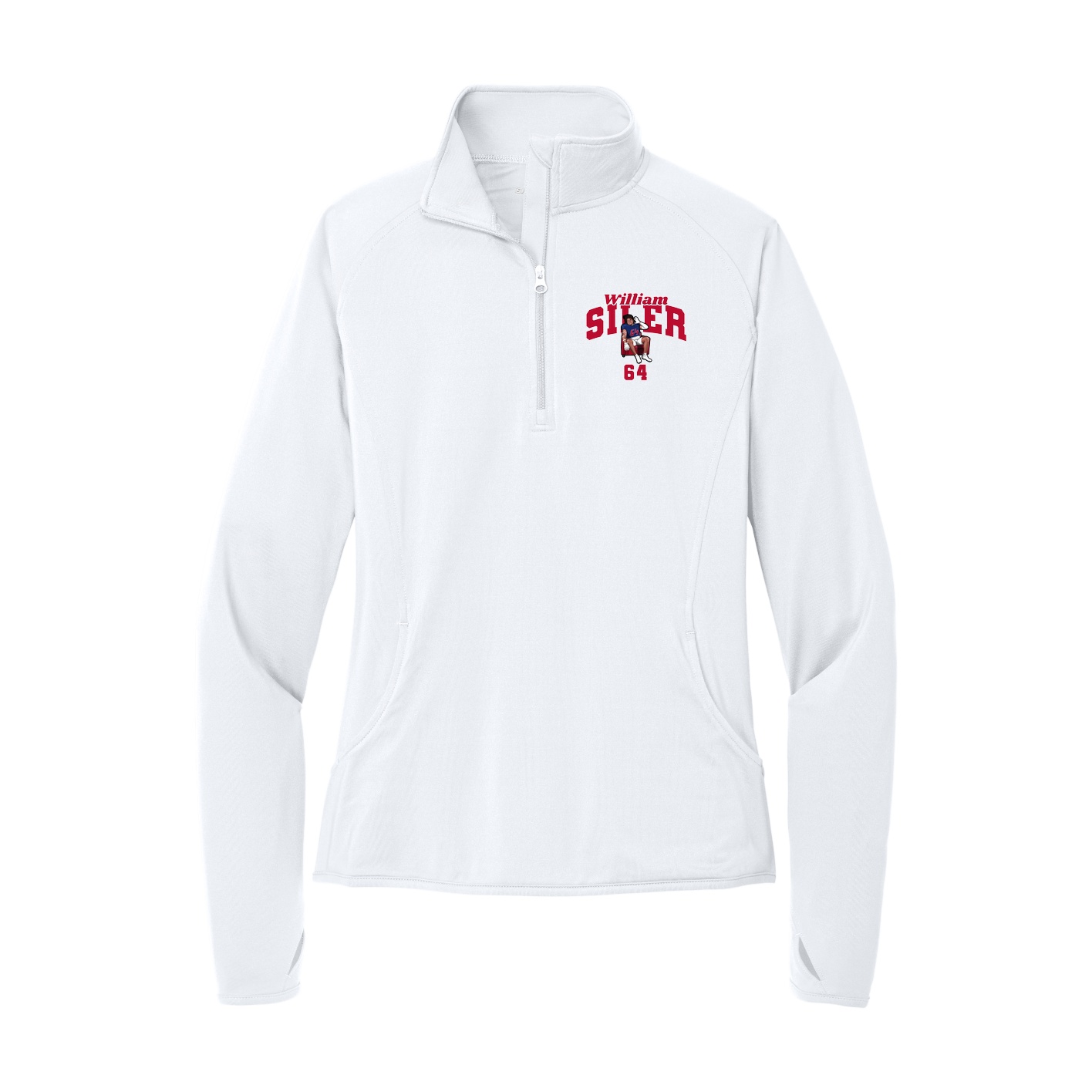 Women's Q-Zip Pullover — Signature Arch in White