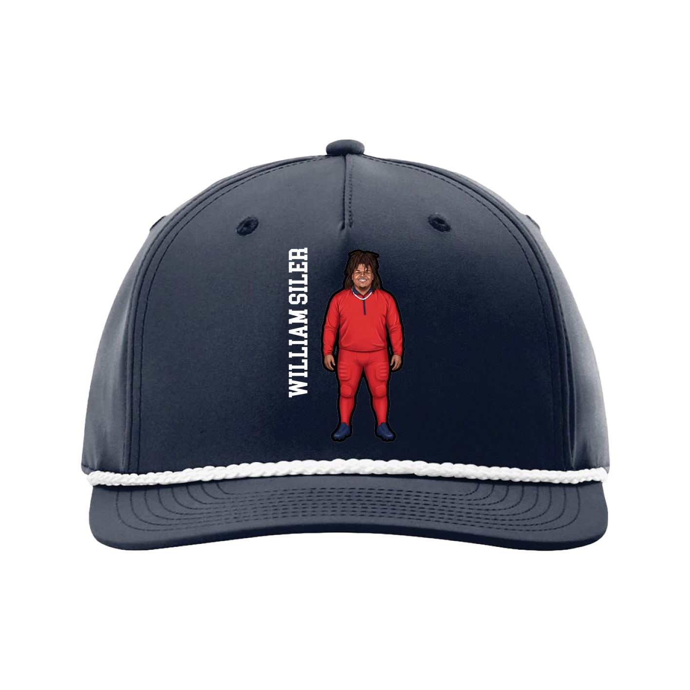 Five-Panel Classic Rope Cap — Name Vertical in Navy