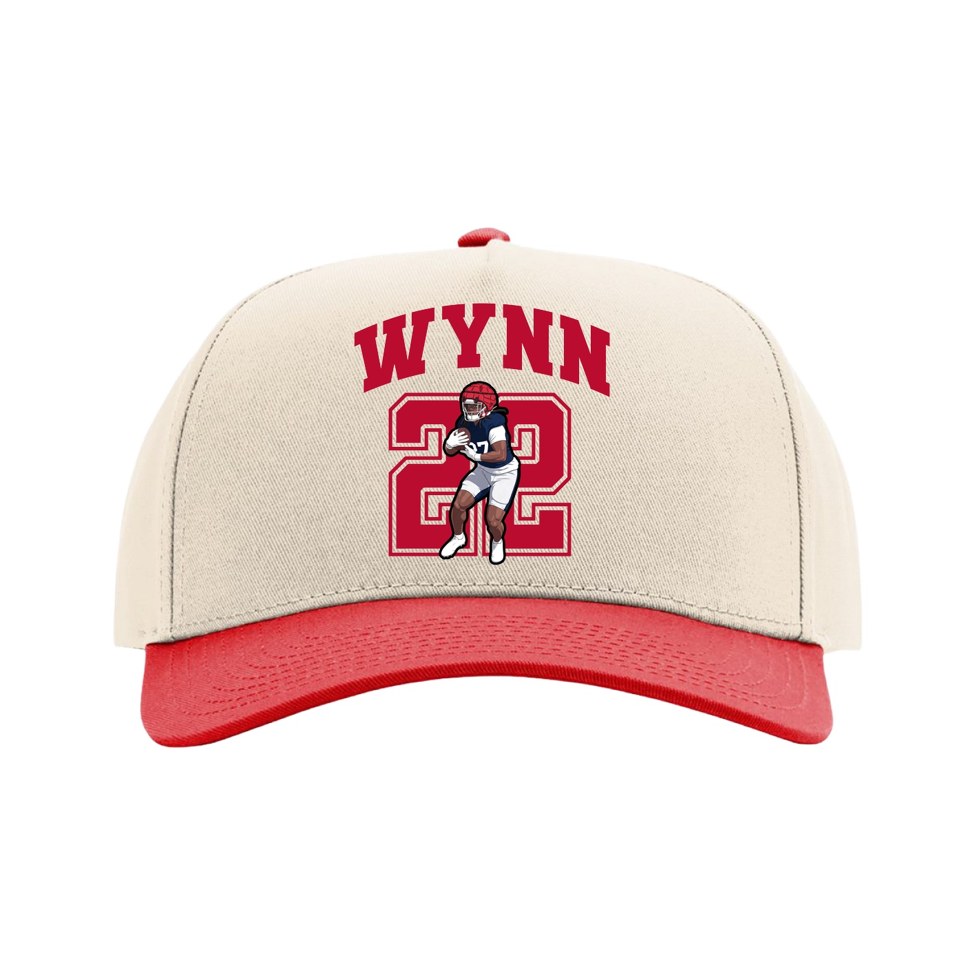 Full Fabric Five-Panel Champ Cap — Number in Cream/Red