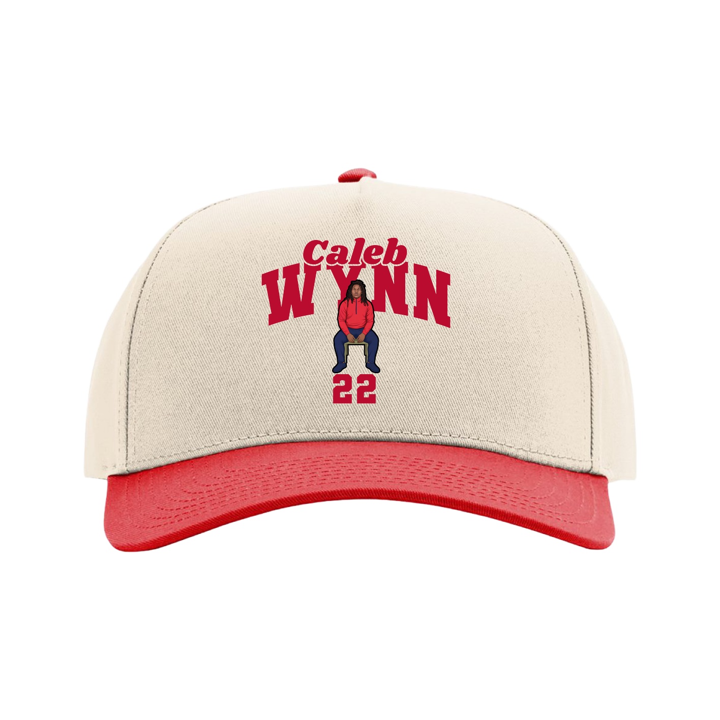 Full Fabric Five-Panel Champ Cap — Signature Arch in Cream/Red