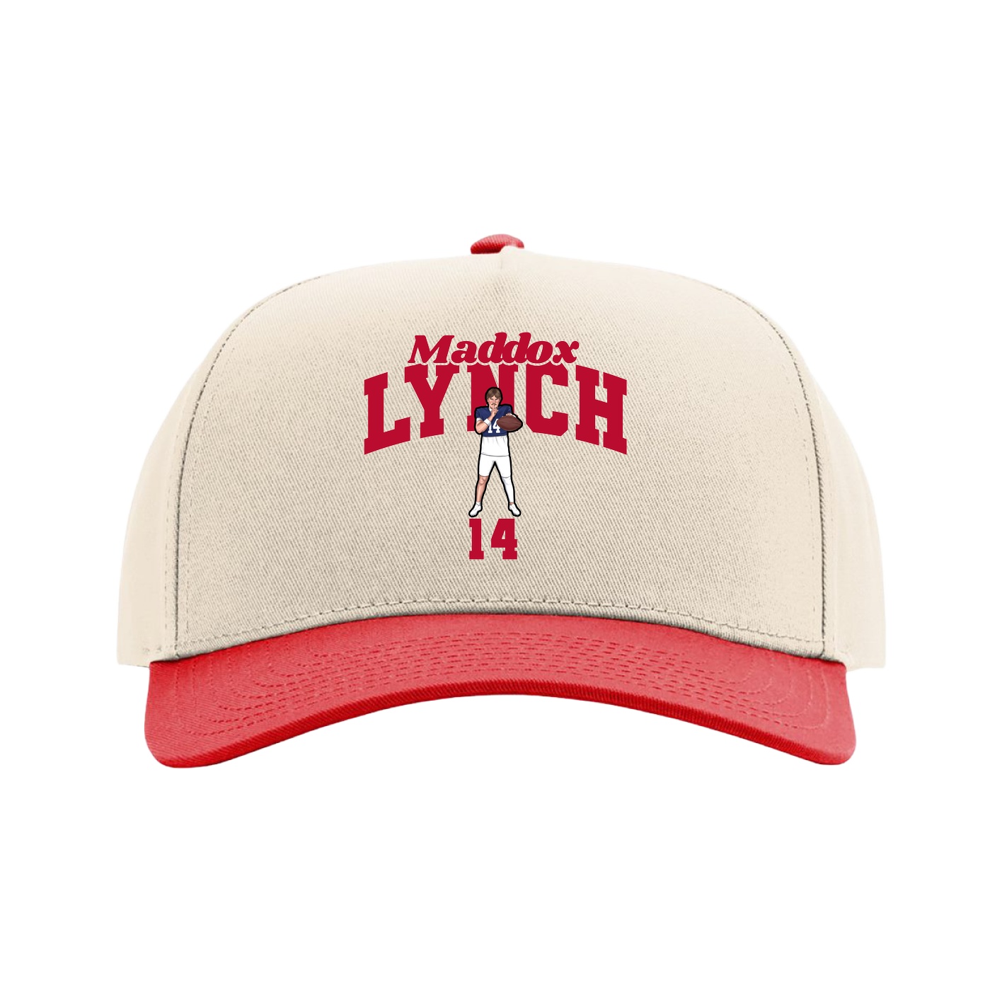 Full Fabric Five-Panel Champ Cap — Signature Arch in Cream/Red