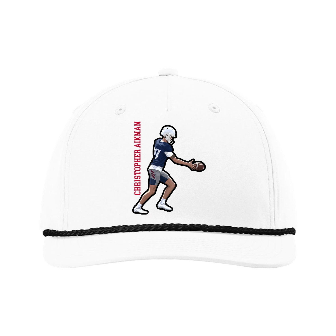Five-Panel Classic Rope Cap — Name Vertical in White