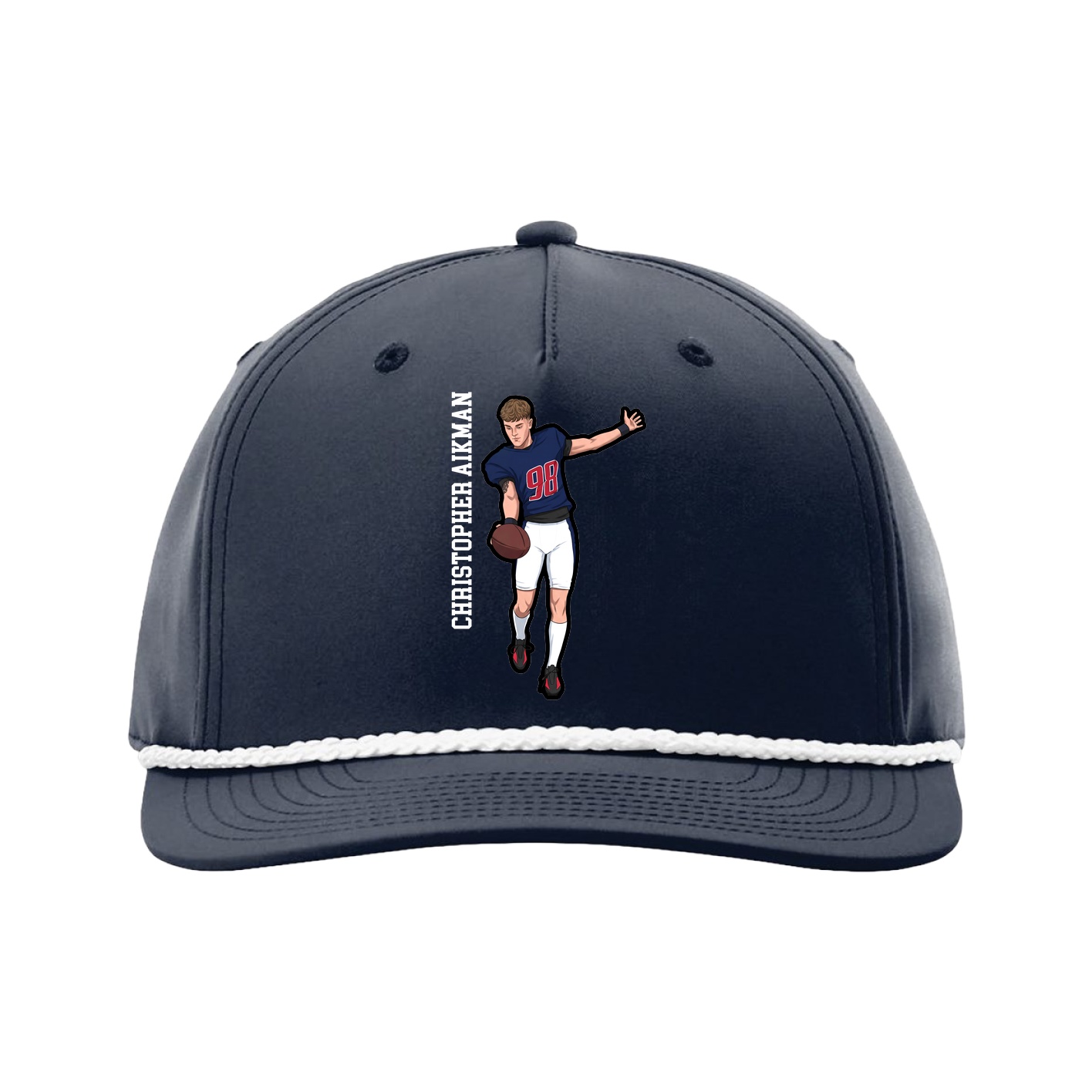 Five-Panel Classic Rope Cap — Name Vertical in Navy