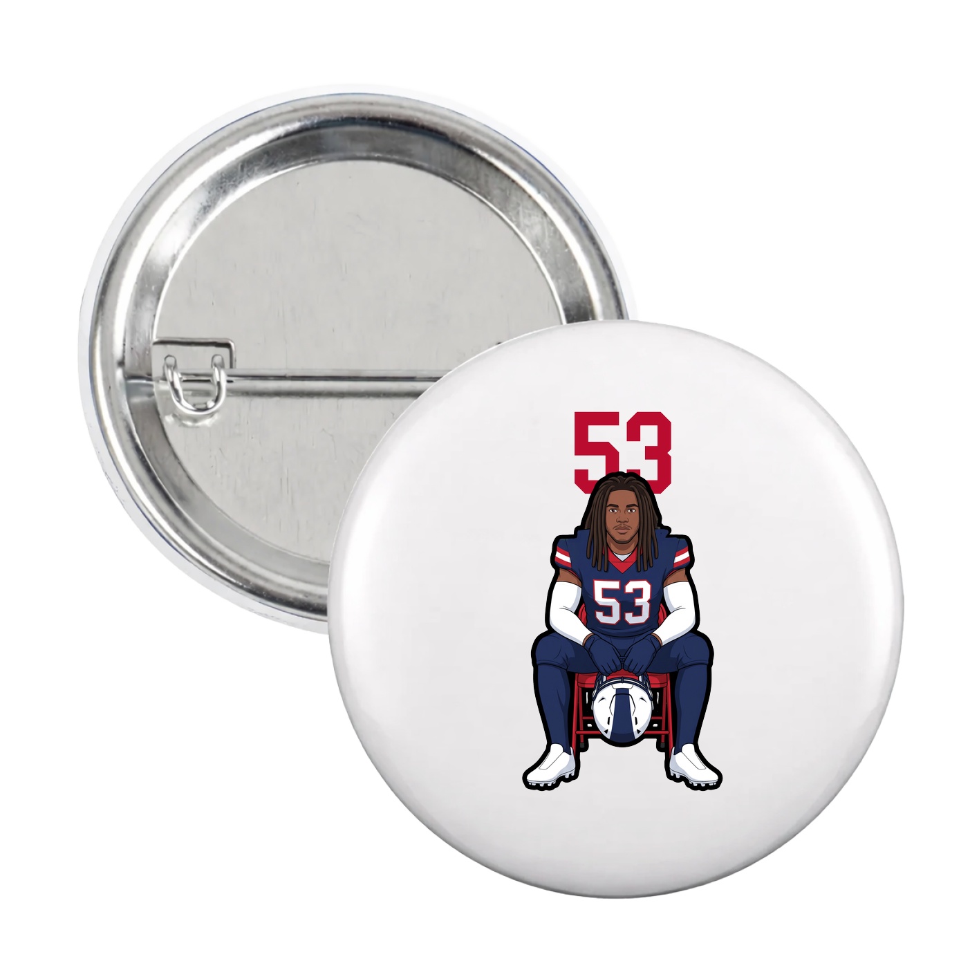 Game Day Button — Number Top in White