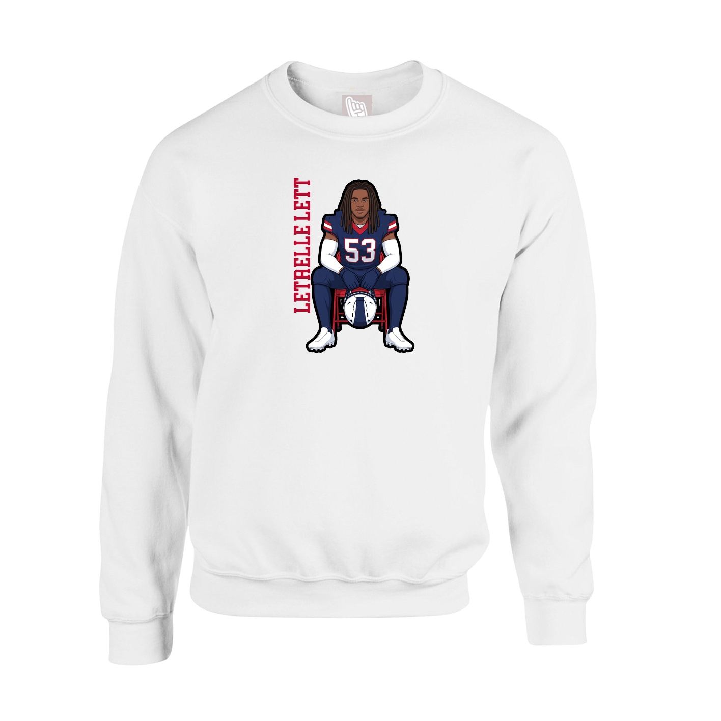 Fleece Crew — Name Vertical in White