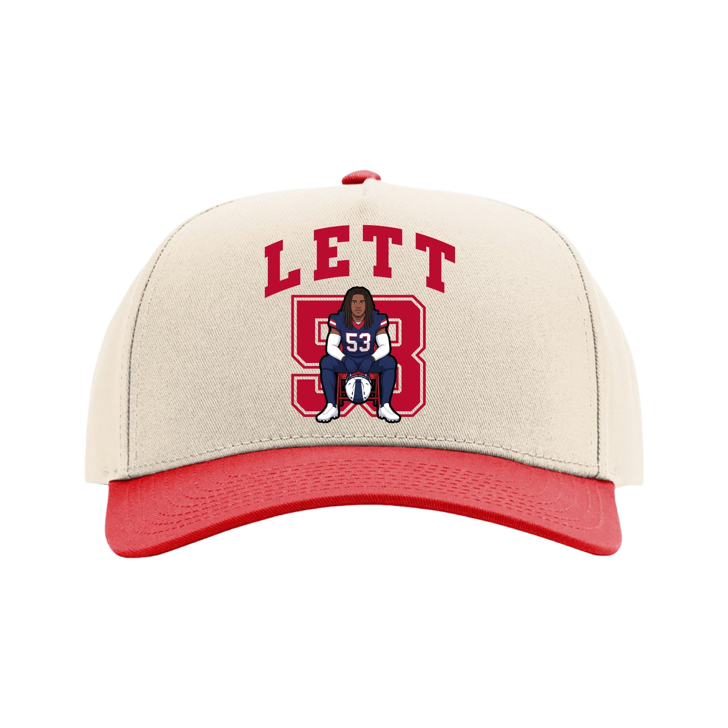 Full Fabric Five-Panel Champ Cap — Number in Cream/Red