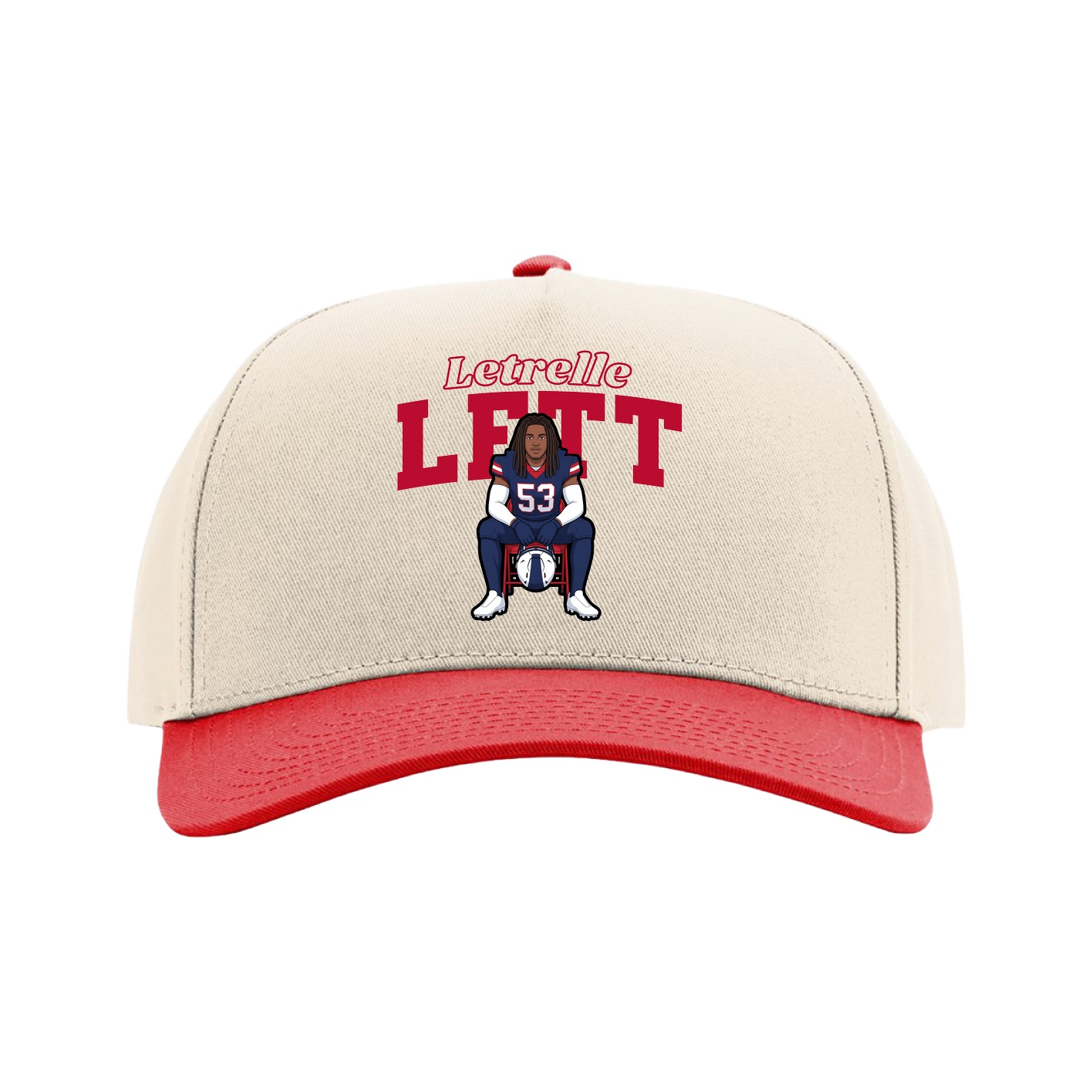 Full Fabric Five-Panel Champ Cap — Name Arch in Cream/Red