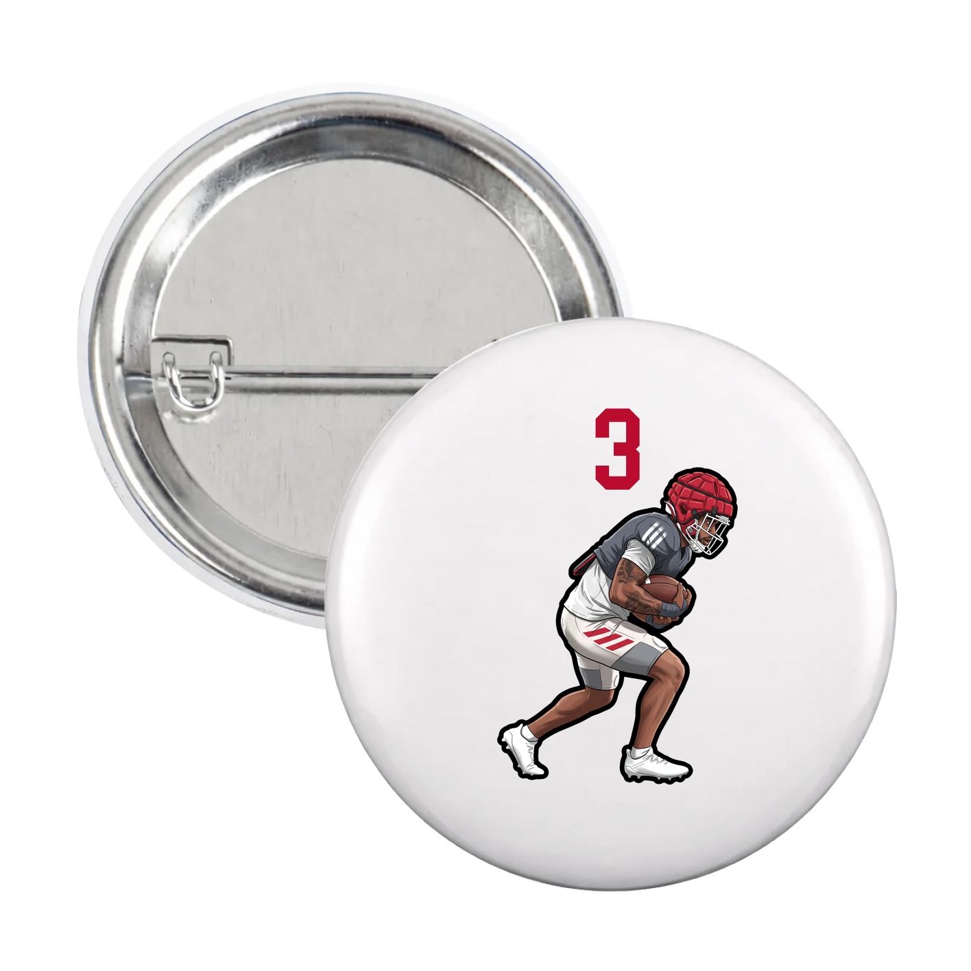 Game Day Button — Number Top in White