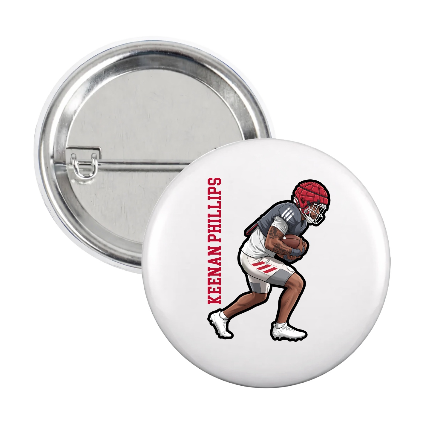 Game Day Button — Name Vertical in White