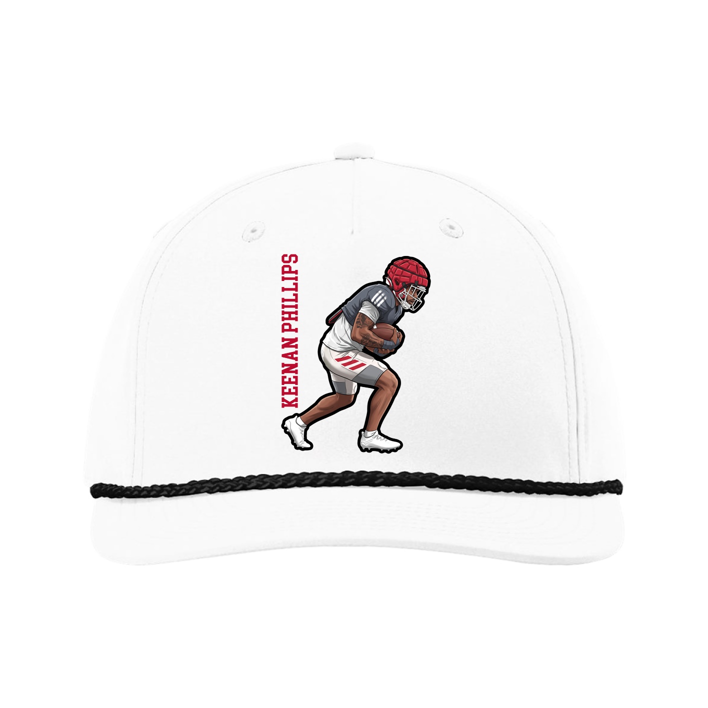 Five-Panel Classic Rope Cap — Name Vertical in White