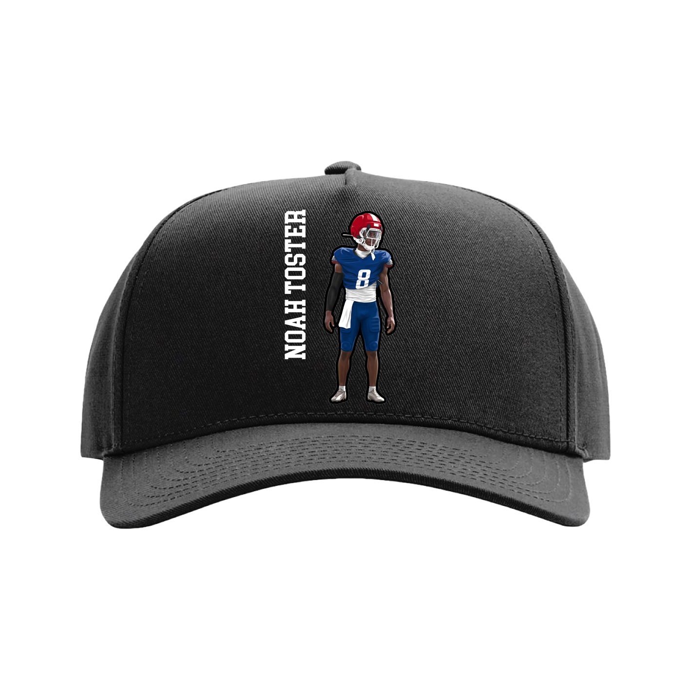 Full Fabric Five-Panel Champ Cap — Name Vertical in Black