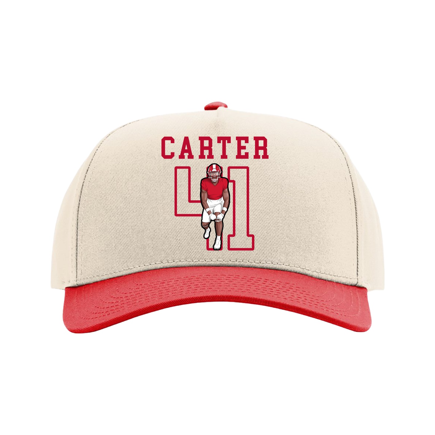 Full Fabric Five-Panel Champ Cap — Shirsey in Cream/Red
