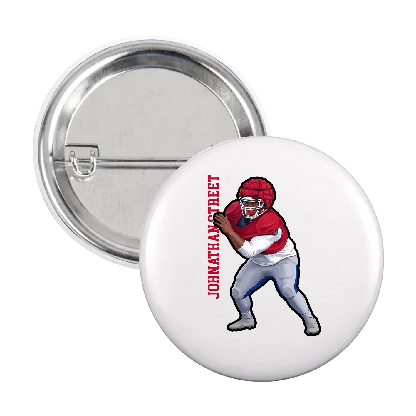 Game Day Button — Name Vertical in White