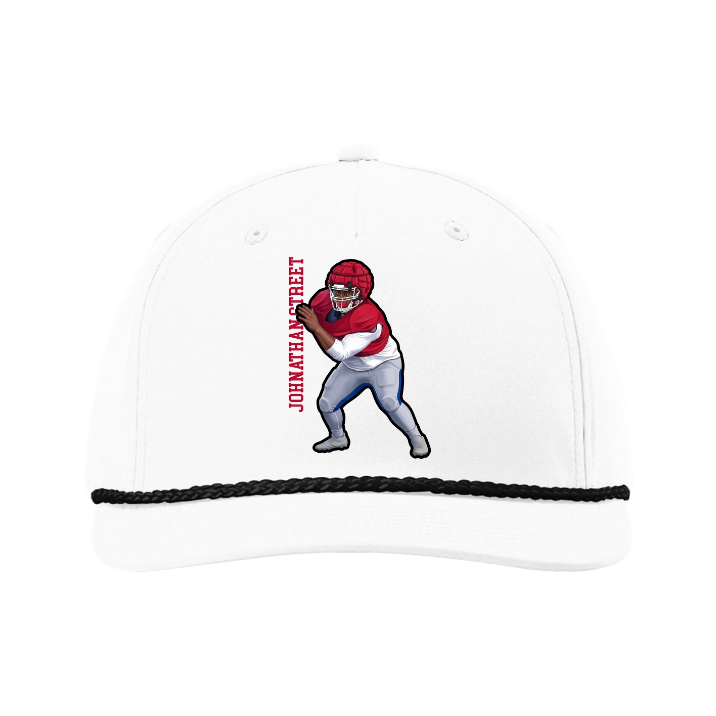 Five-Panel Classic Rope Cap — Name Vertical in White