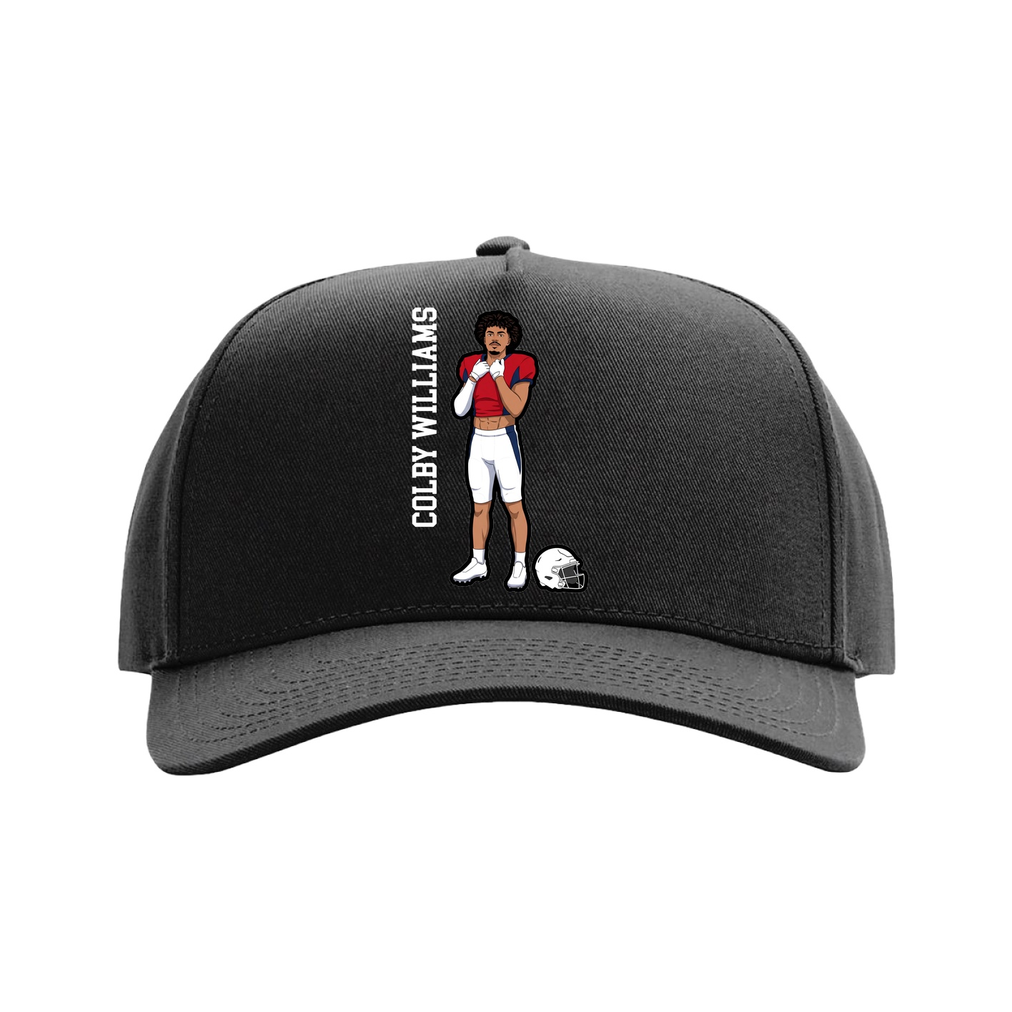 Full Fabric Five-Panel Champ Cap — Name Vertical in Black