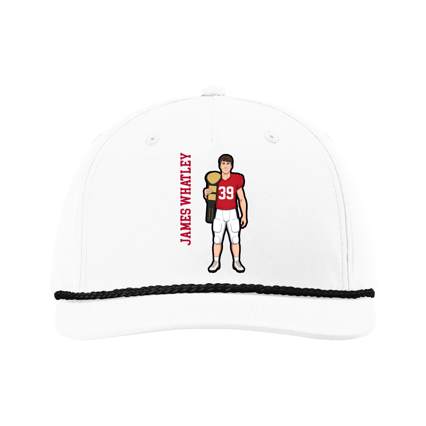 Five-Panel Classic Rope Cap — Name Vertical in White