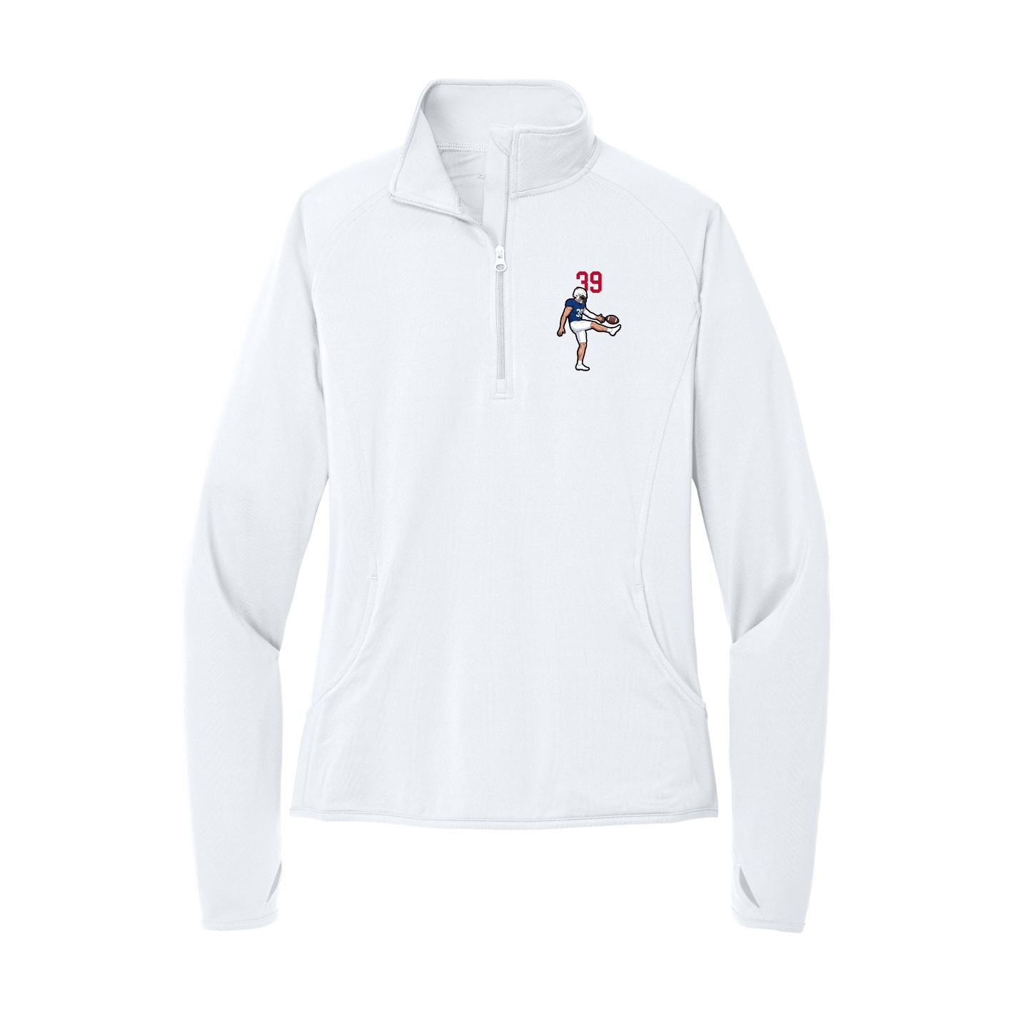 Women's Q-Zip Pullover — Number Top in White