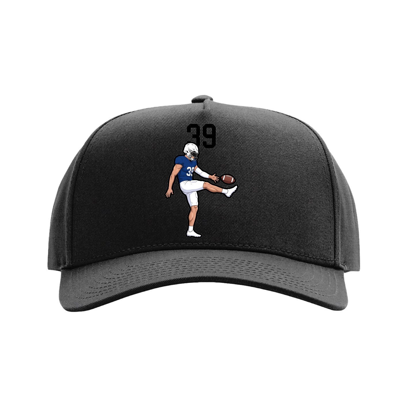 Full Fabric Five-Panel Champ Cap — Number Top in Black