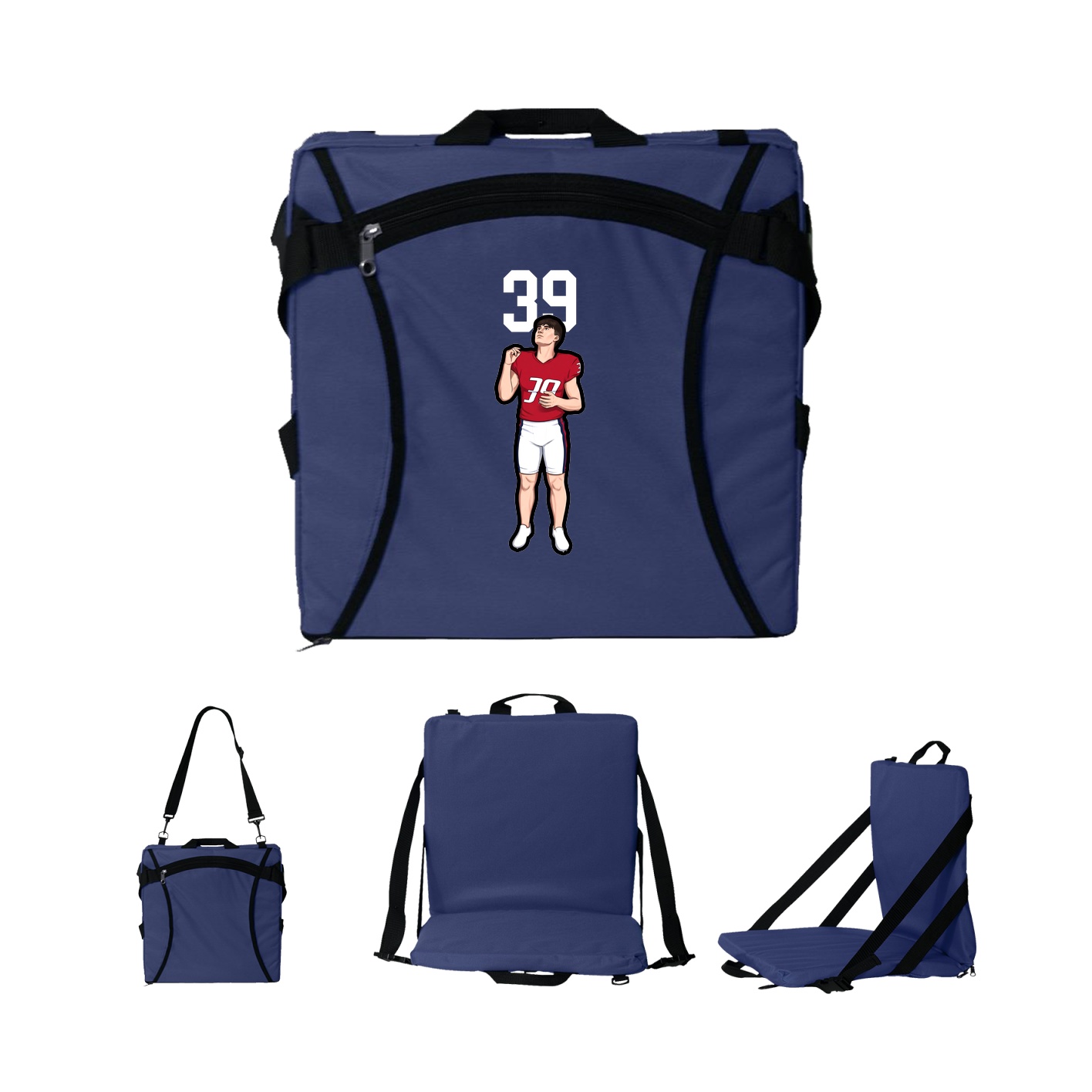 Folding Stadium Seat — Number Top in Navy