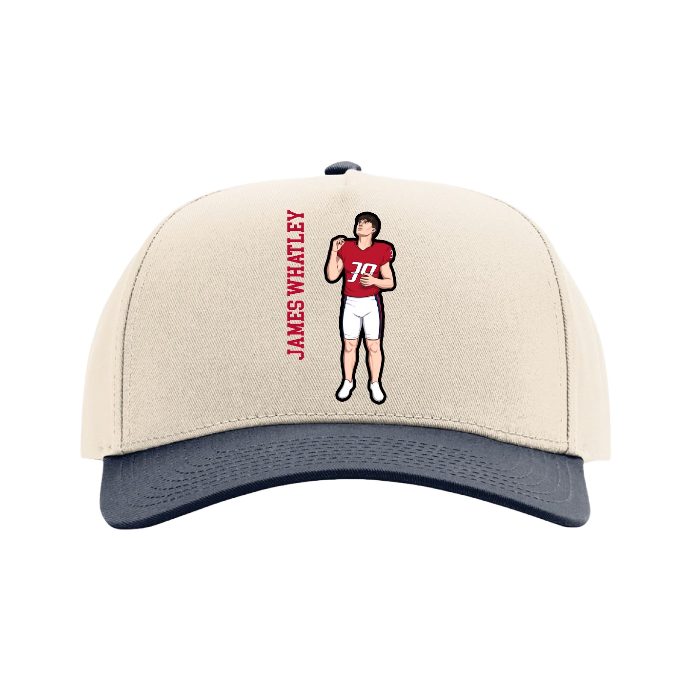 Full Fabric Five-Panel Champ Cap — Name Vertical in Cream/Navy