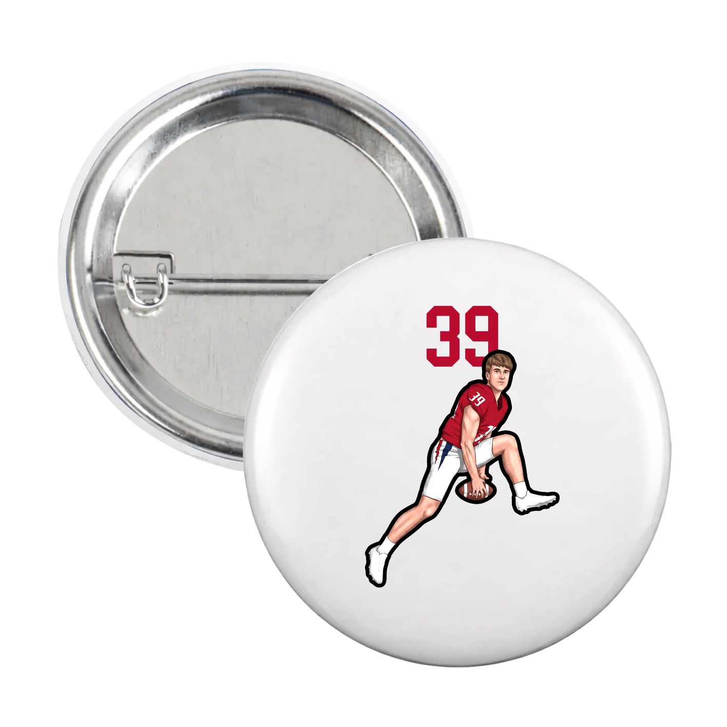 Game Day Button — Number Top in White