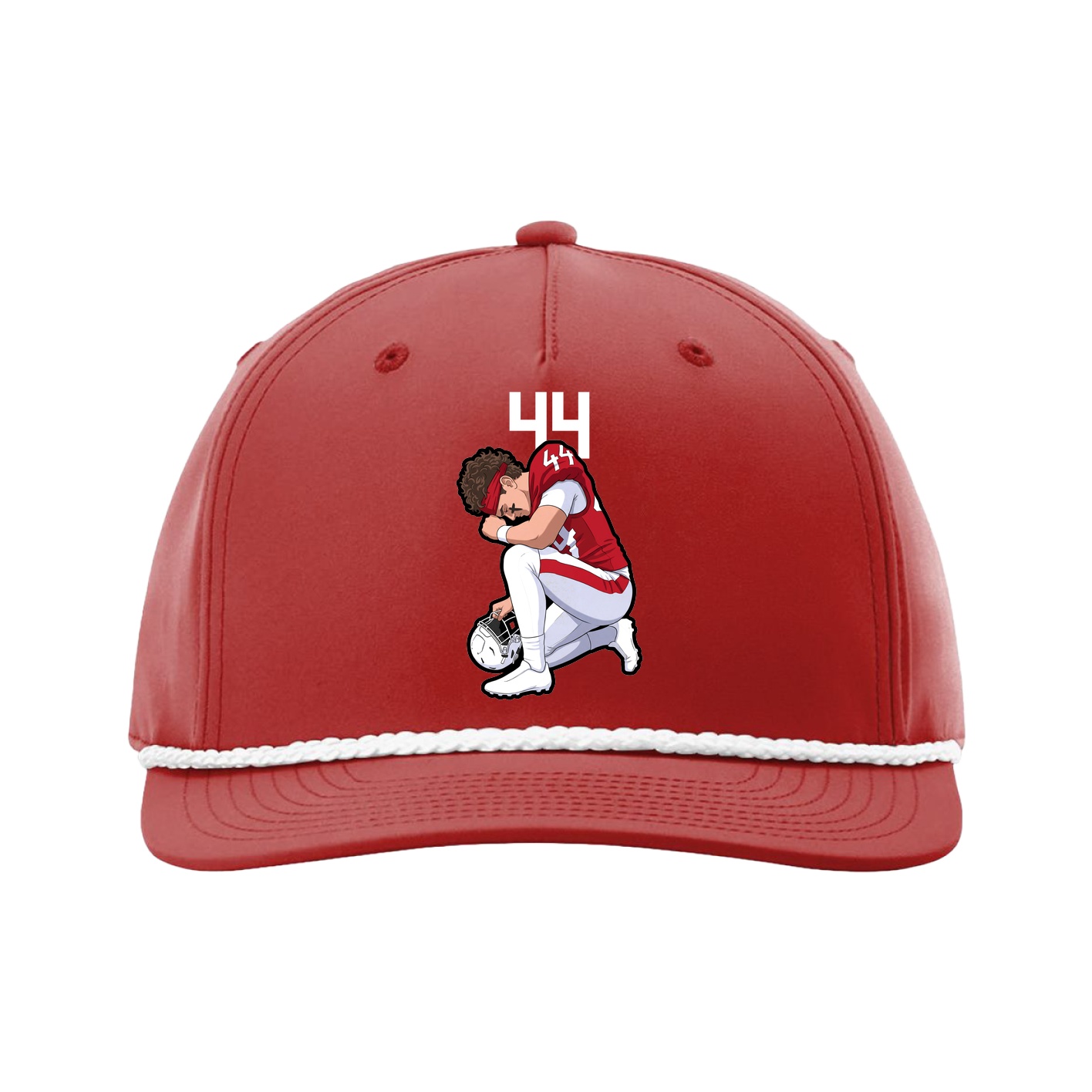 Five-Panel Classic Rope Cap — Number Top in Red
