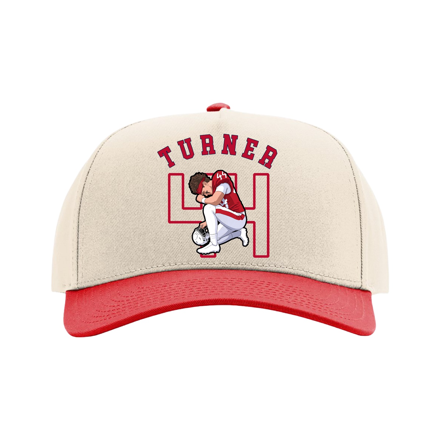 Full Fabric Five-Panel Champ Cap — Shirsey Arch in Cream/Red