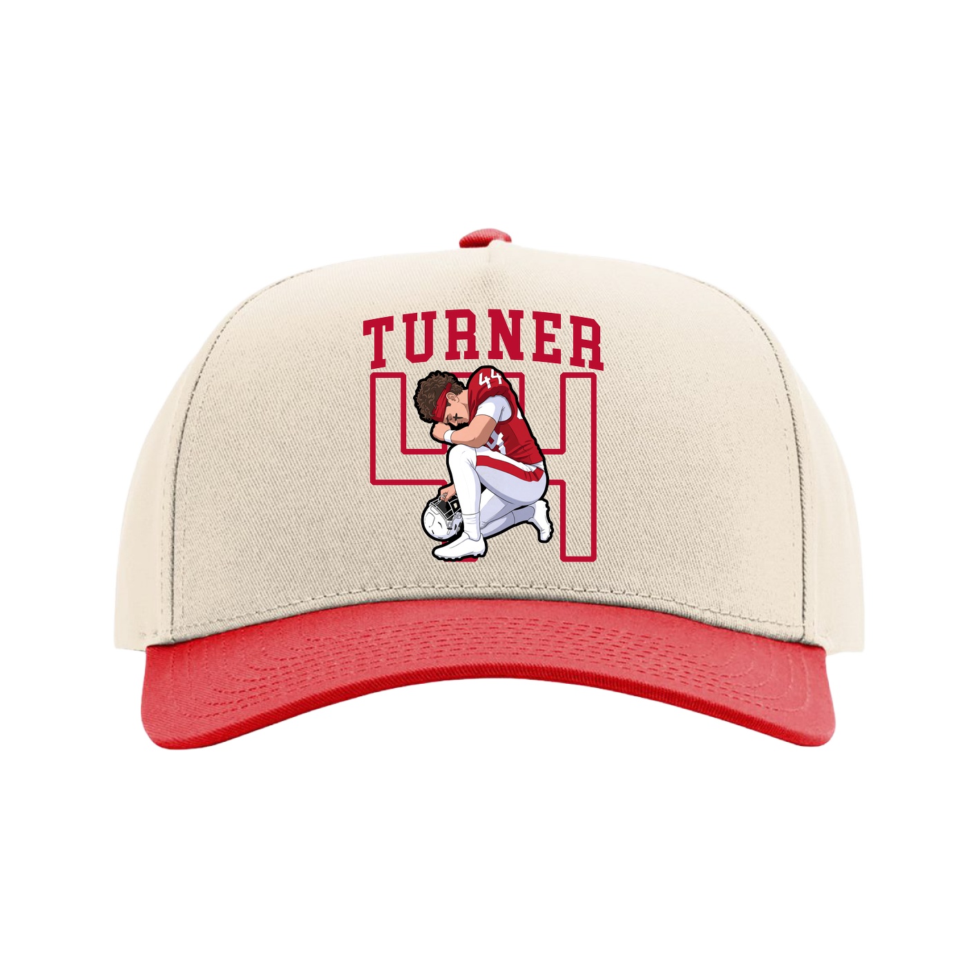 Full Fabric Five-Panel Champ Cap — Shirsey in Cream/Red