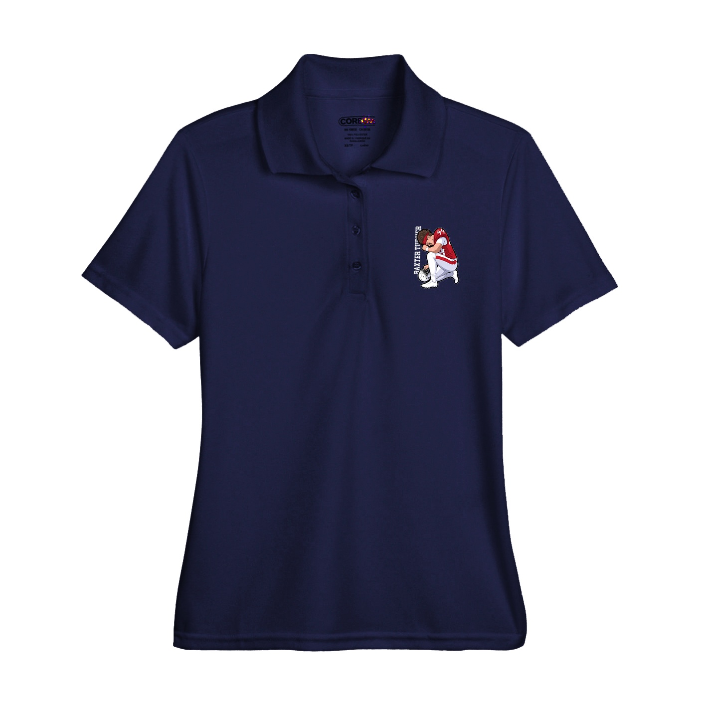Womens Performance Polo — Name Vertical in Navy