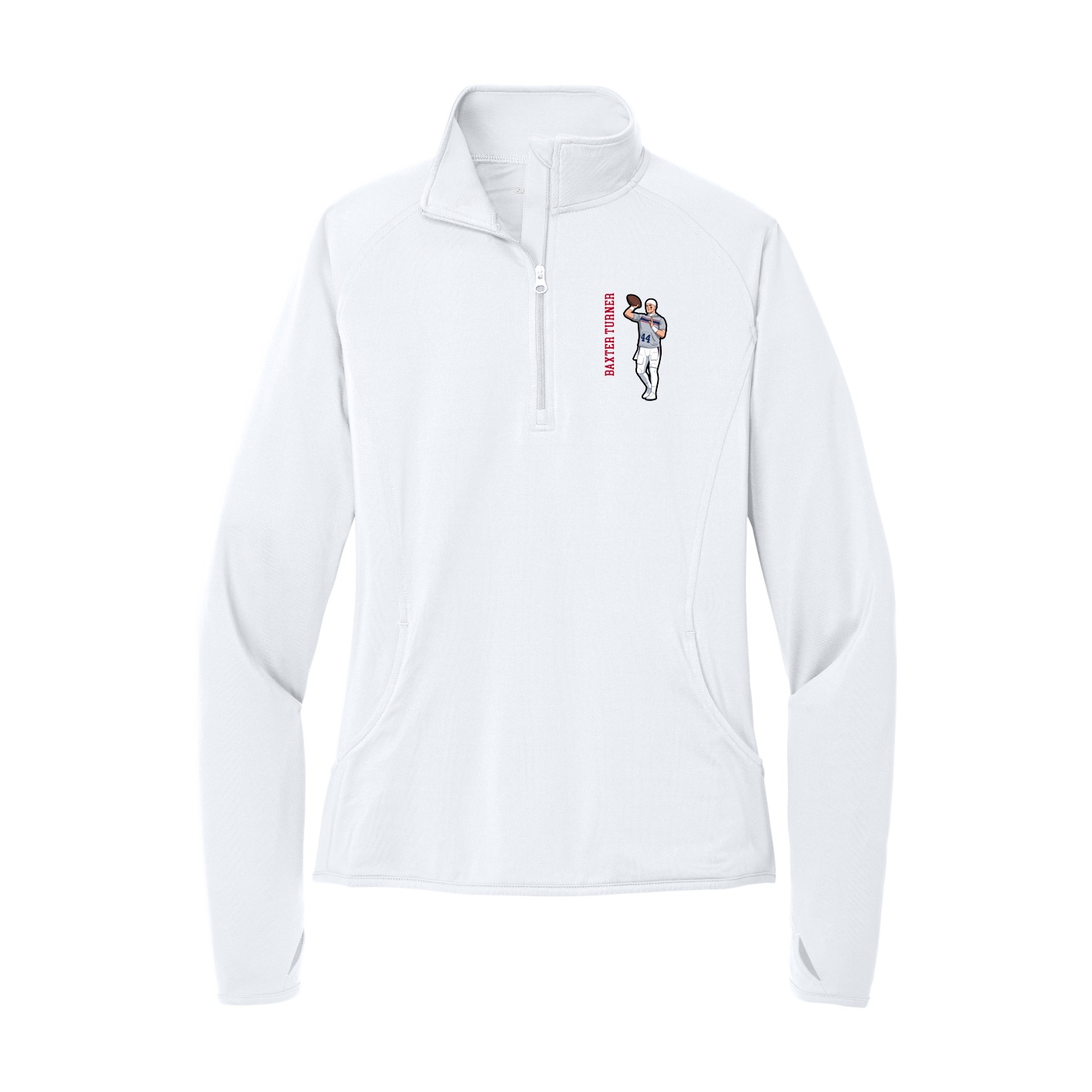 Women's Q-Zip Pullover — Name Vertical in White