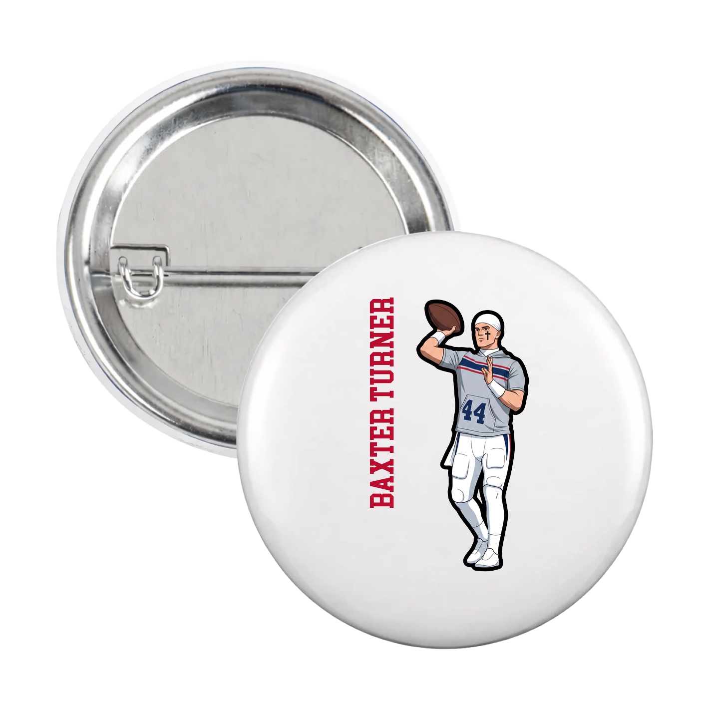 Game Day Button — Name Vertical in White