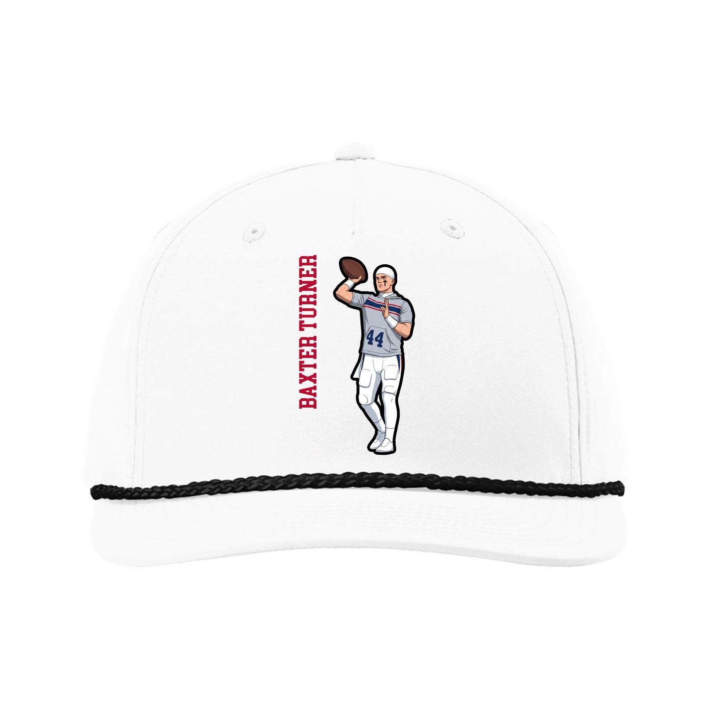 Five-Panel Classic Rope Cap — Name Vertical in White