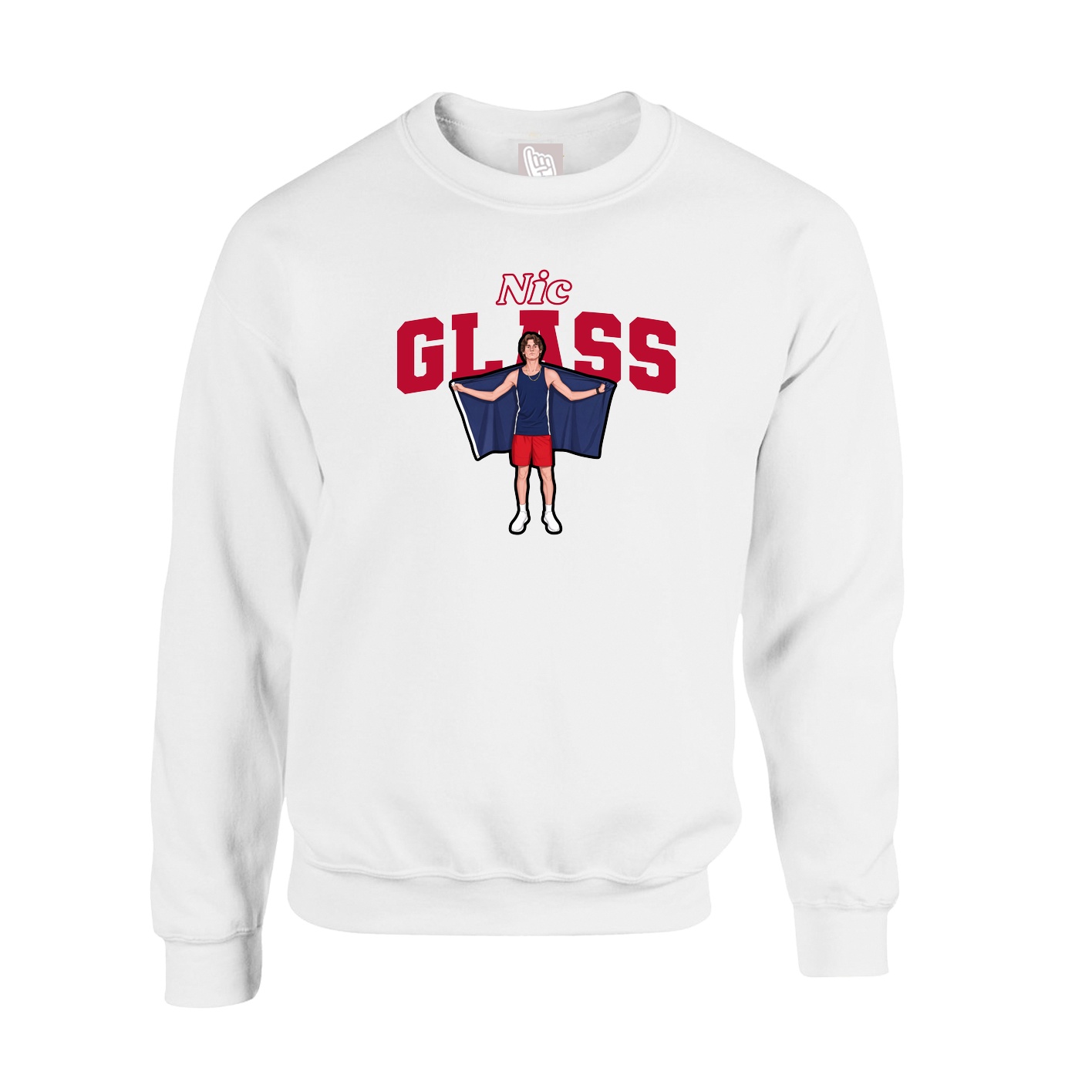 Fleece Crew — Name Arch in White