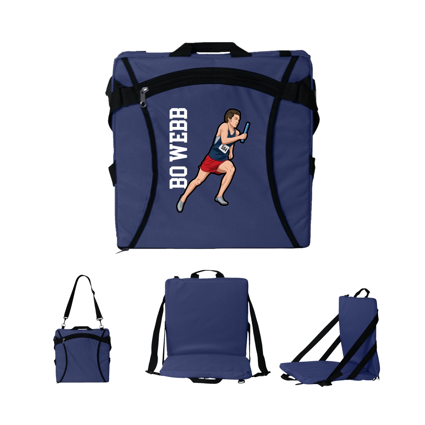 Folding Stadium Seat — Name Vertical in Navy