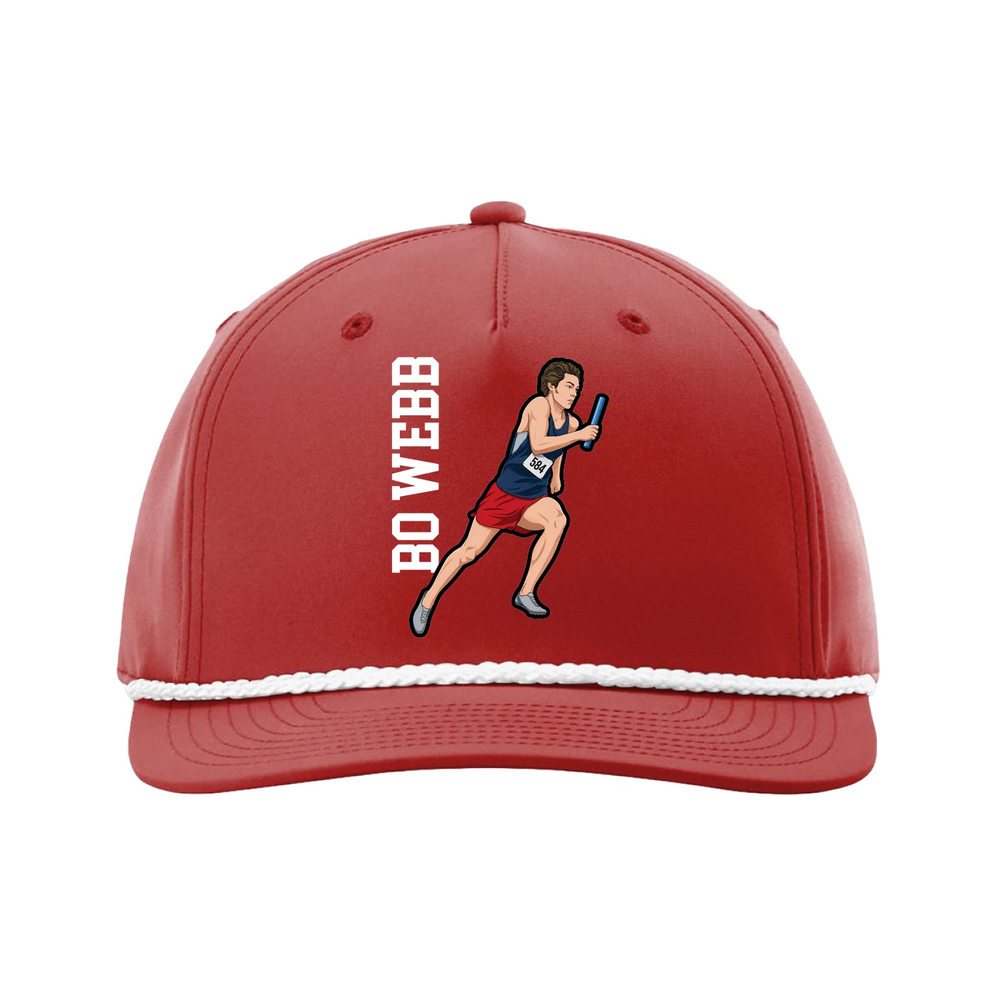 Five-Panel Classic Rope Cap — Name Vertical in Red
