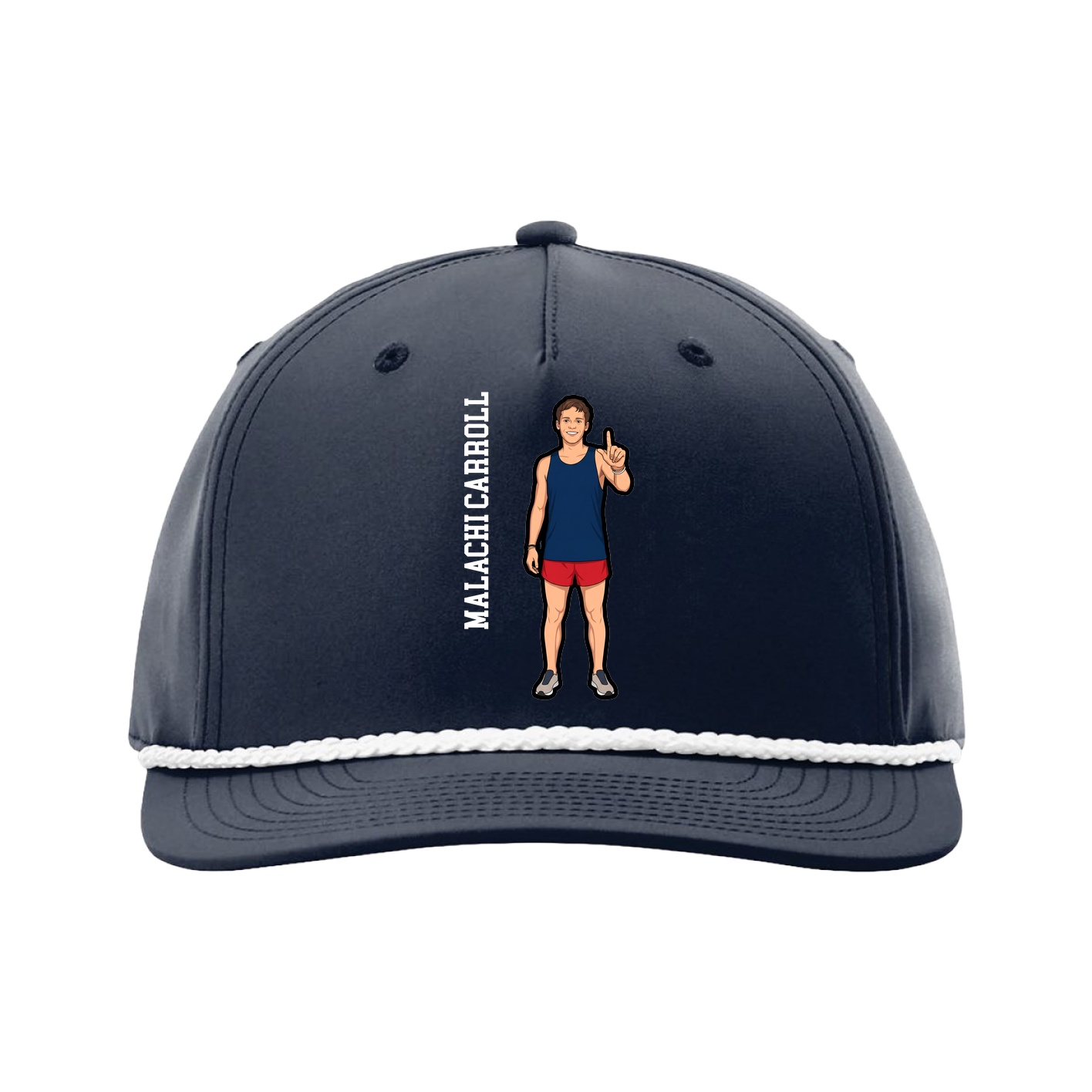 Five-Panel Classic Rope Cap — Name Vertical in Navy