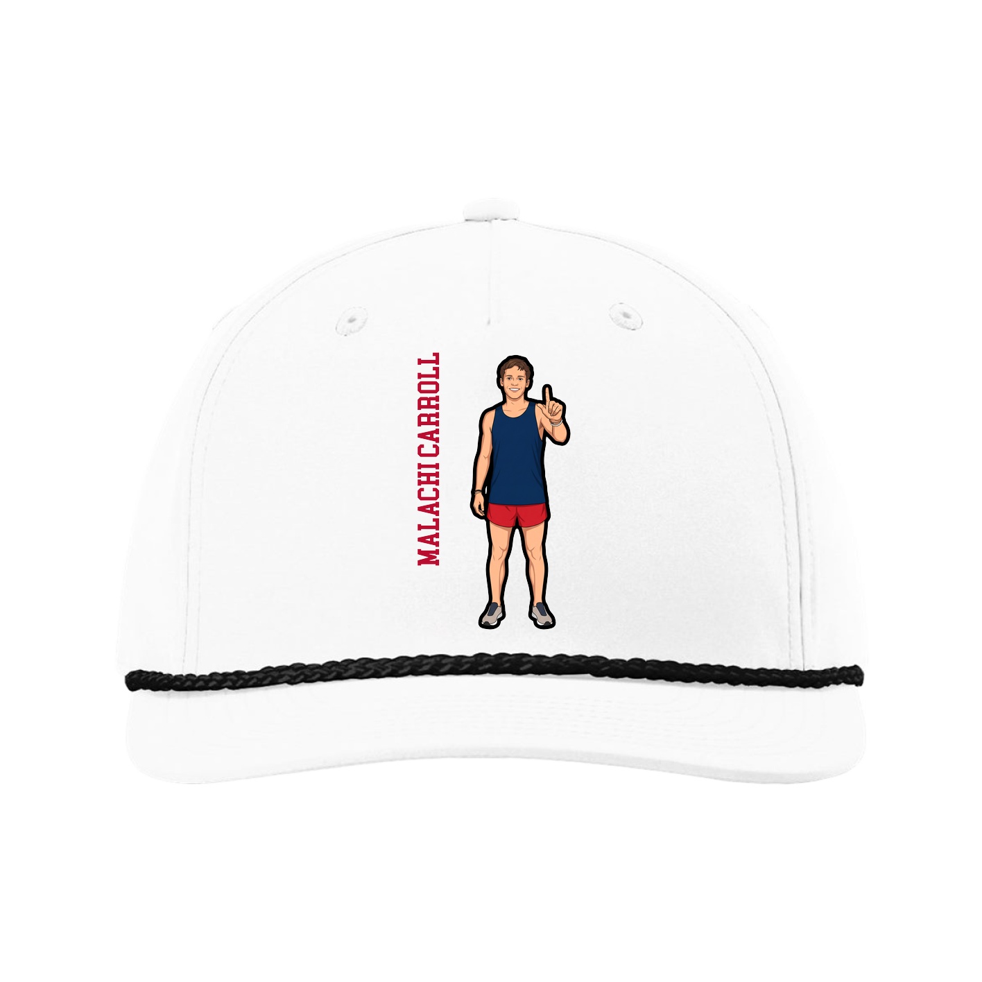 Five-Panel Classic Rope Cap — Name Vertical in White