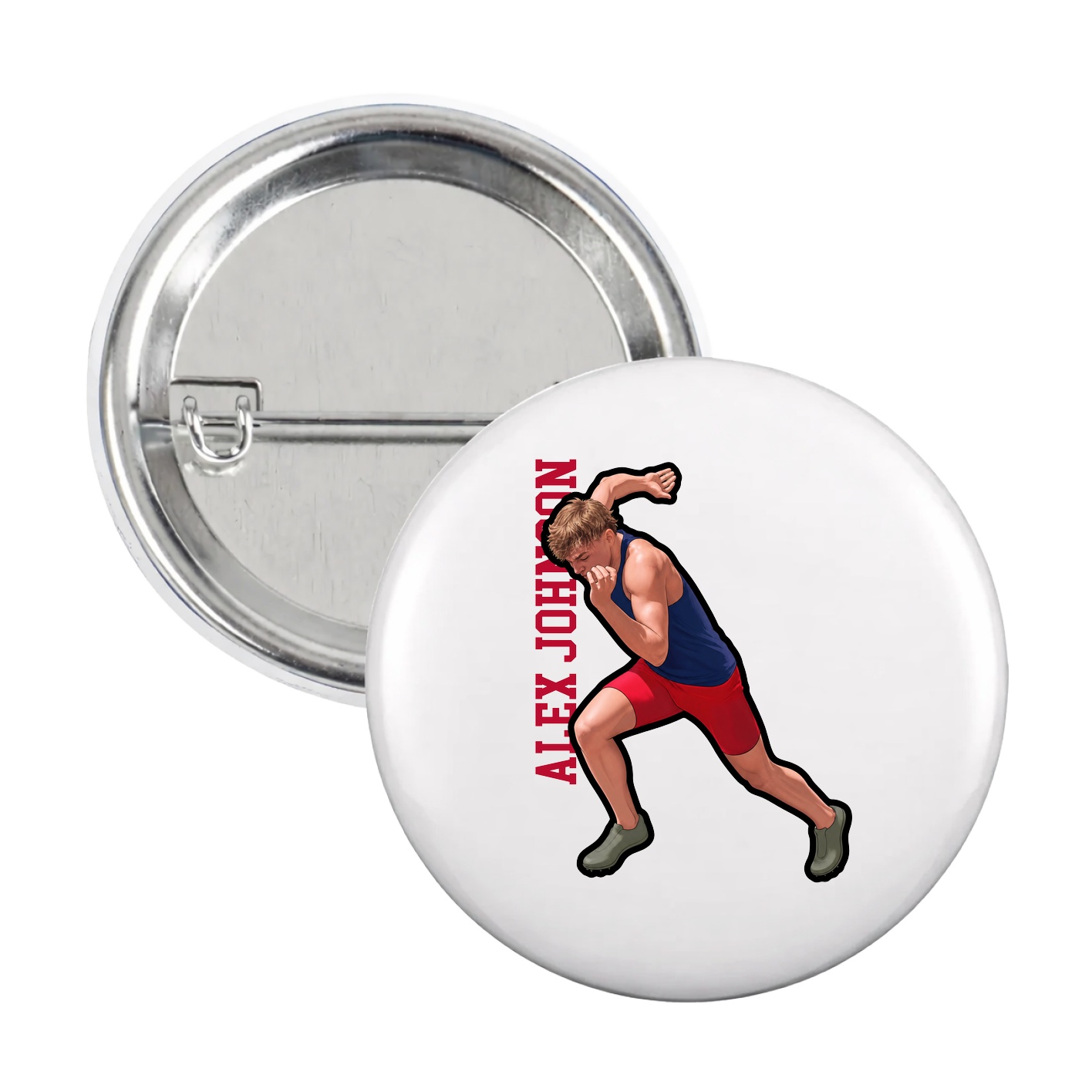 Game Day Button — Name Vertical in White