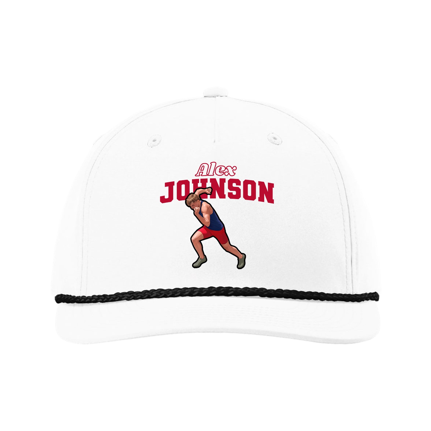 Five-Panel Classic Rope Cap — Name Arch in White