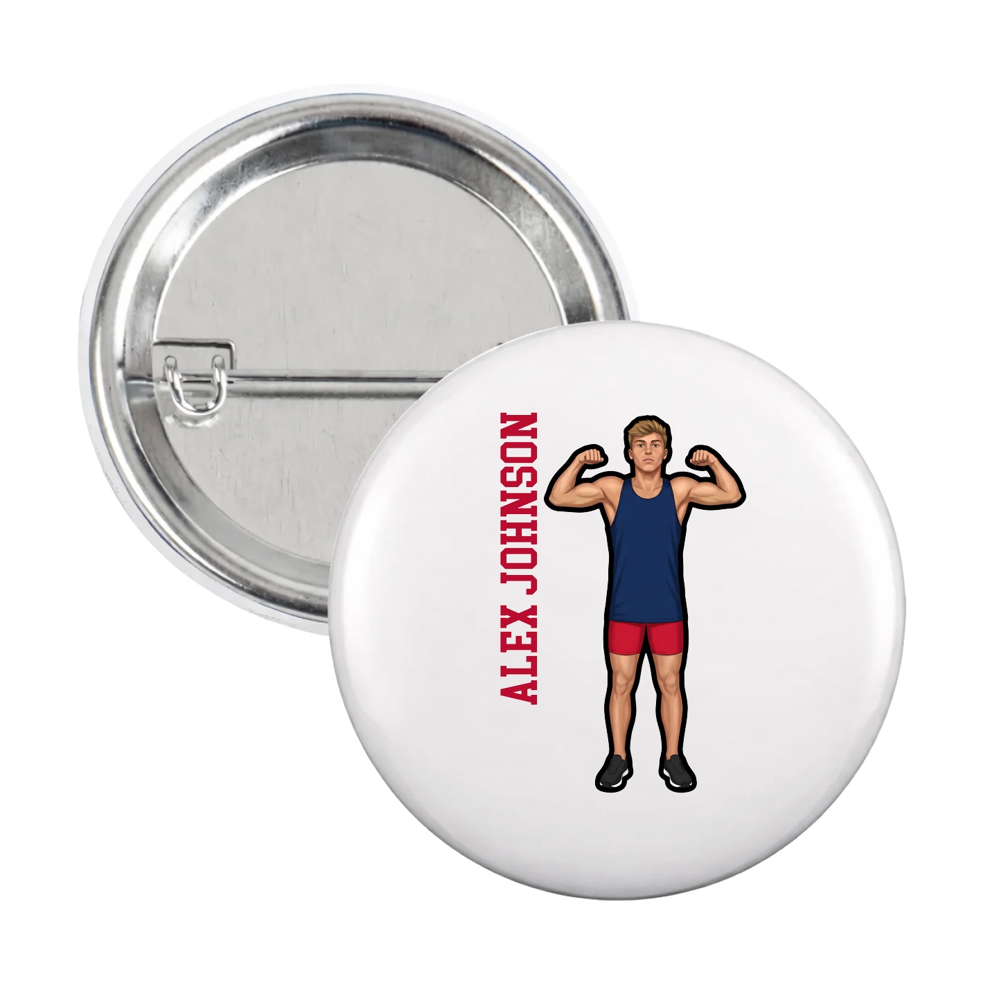 Game Day Button — Name Vertical in White
